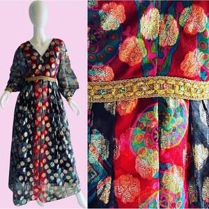 Vintage Futura  Couture Metallic Patterned Brocade Gown